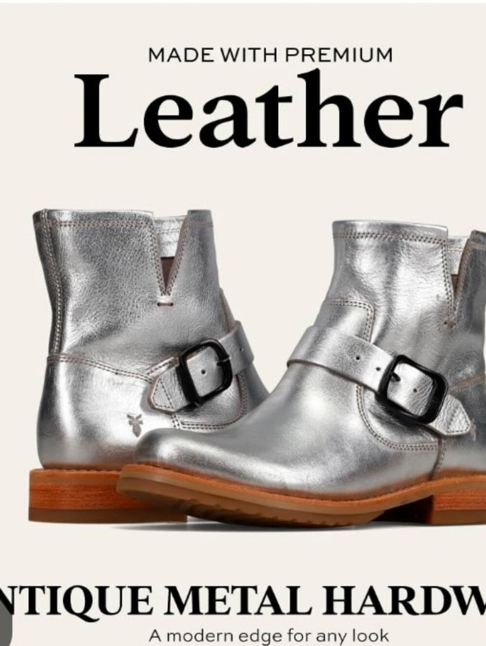 New Frye Veronica Silver Metallic Leather Ankle Flex Boots with Buckle Size 7.5 - Picture 6 of 16